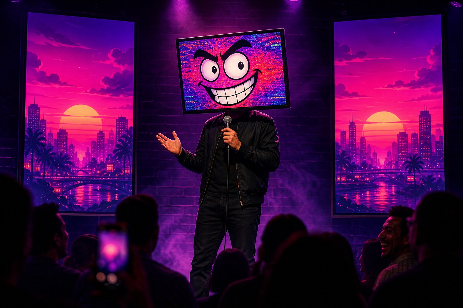 HeadCase — AI-powered comedy with a TV-headed comedian and crowd control